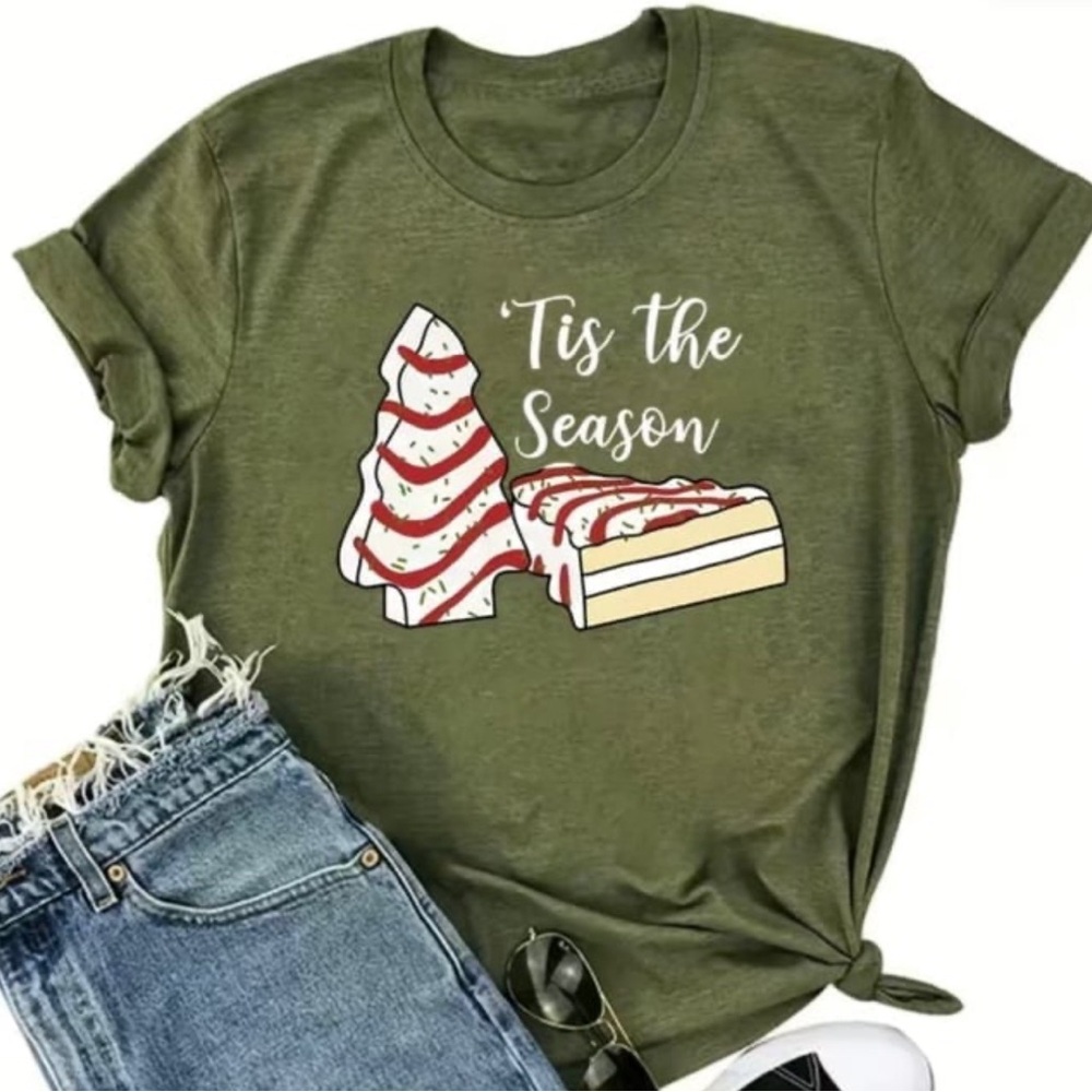 Womans “Tis The Season” T-Shirt Christmas Little Debbie Snack Cake Matching PJ